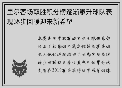 里尔客场取胜积分榜逐渐攀升球队表现逐步回暖迎来新希望