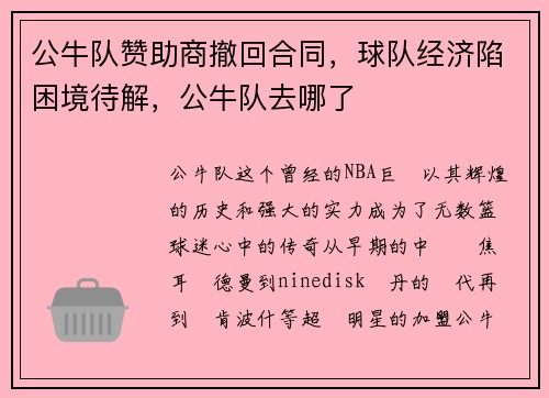 公牛队赞助商撤回合同，球队经济陷困境待解，公牛队去哪了