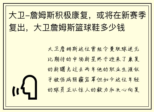 大卫-詹姆斯积极康复，或将在新赛季复出，大卫詹姆斯篮球鞋多少钱
